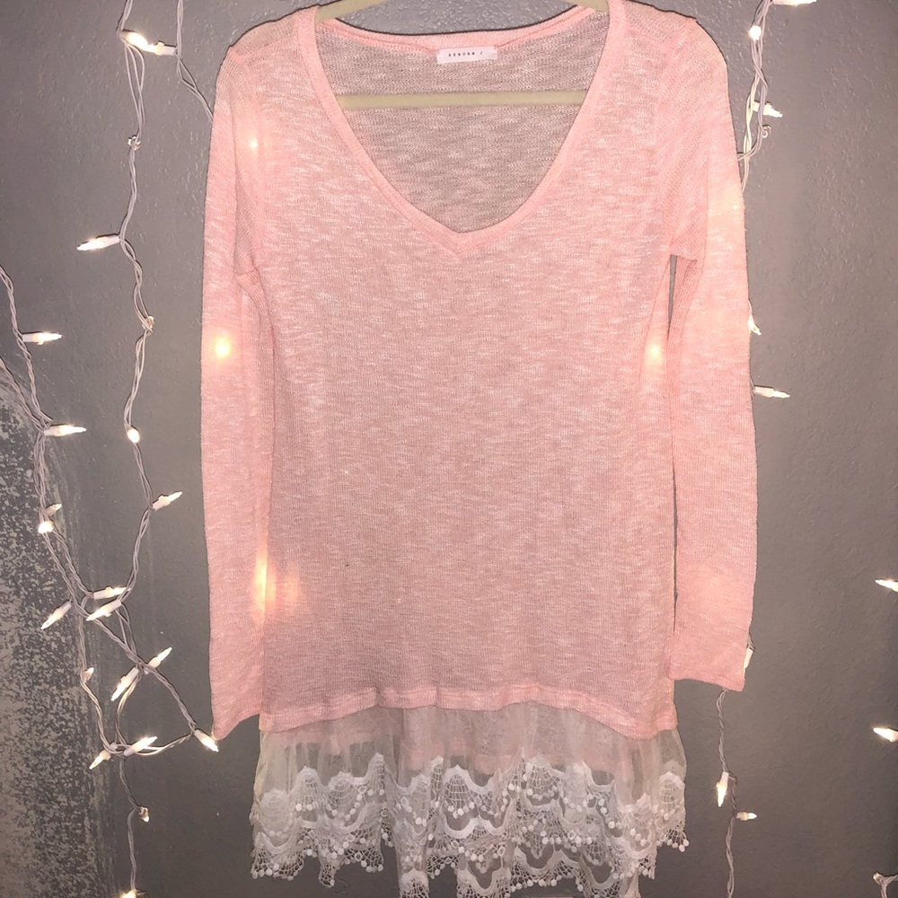 Light Pink and Lace V-neck Tunic